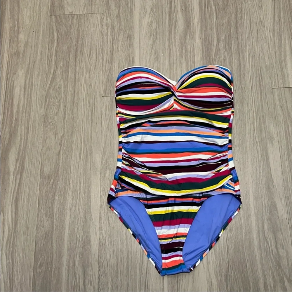 NWT La Blanca Strapless One Piece Swimsuit Women’s Size 14 Multicolor Striped